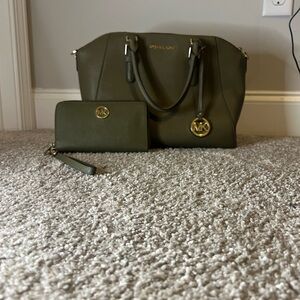 Michael Kors Olive Satchel and Wallet Set